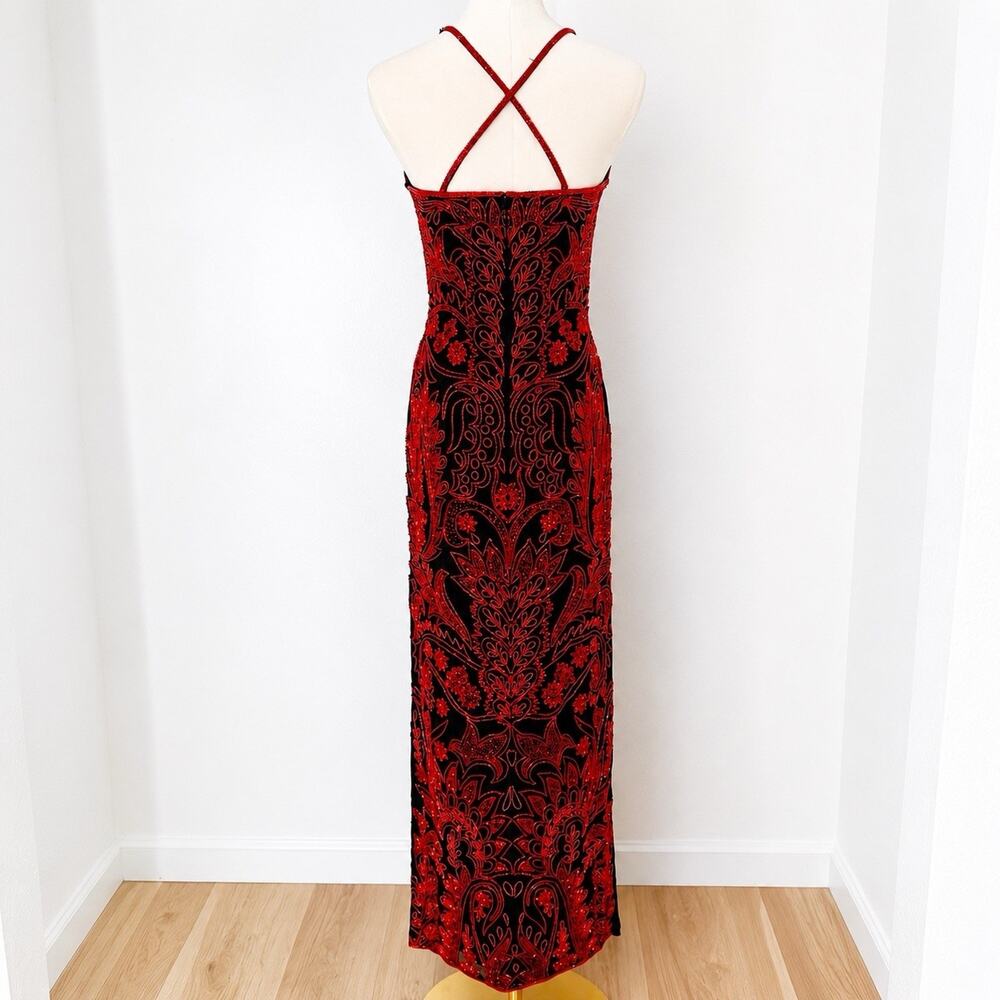 XS Cache Silk Black Red Beaded Dress Vamp Y2K Dramatic Goth Witchy Glam Luxe 90s - Picture 13 of 13